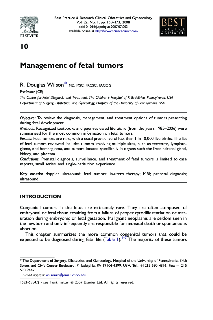 Management of fetal tumors