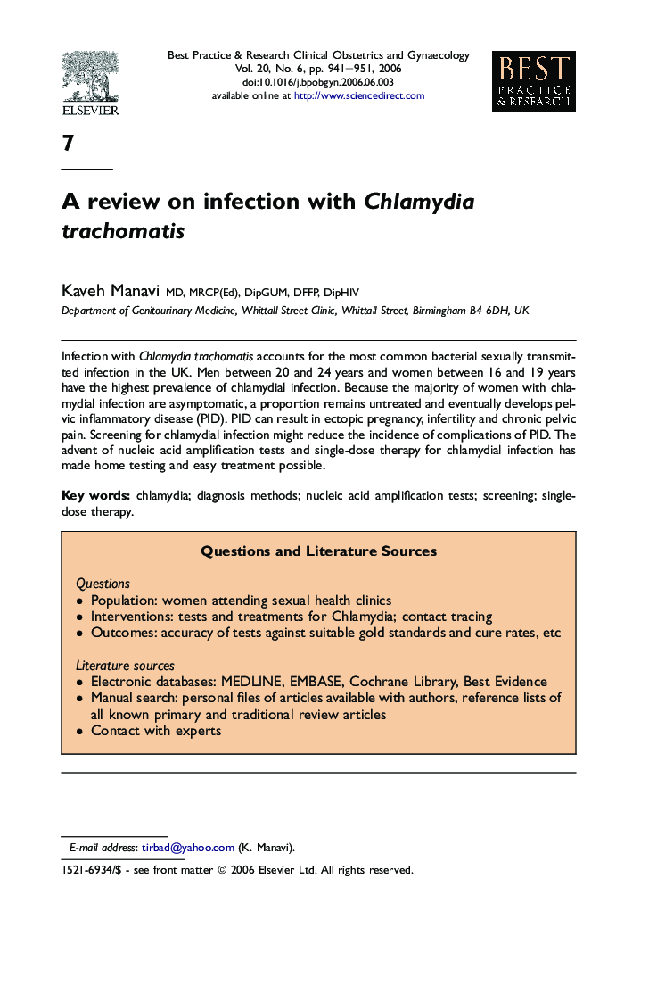 A review on infection with Chlamydia trachomatis