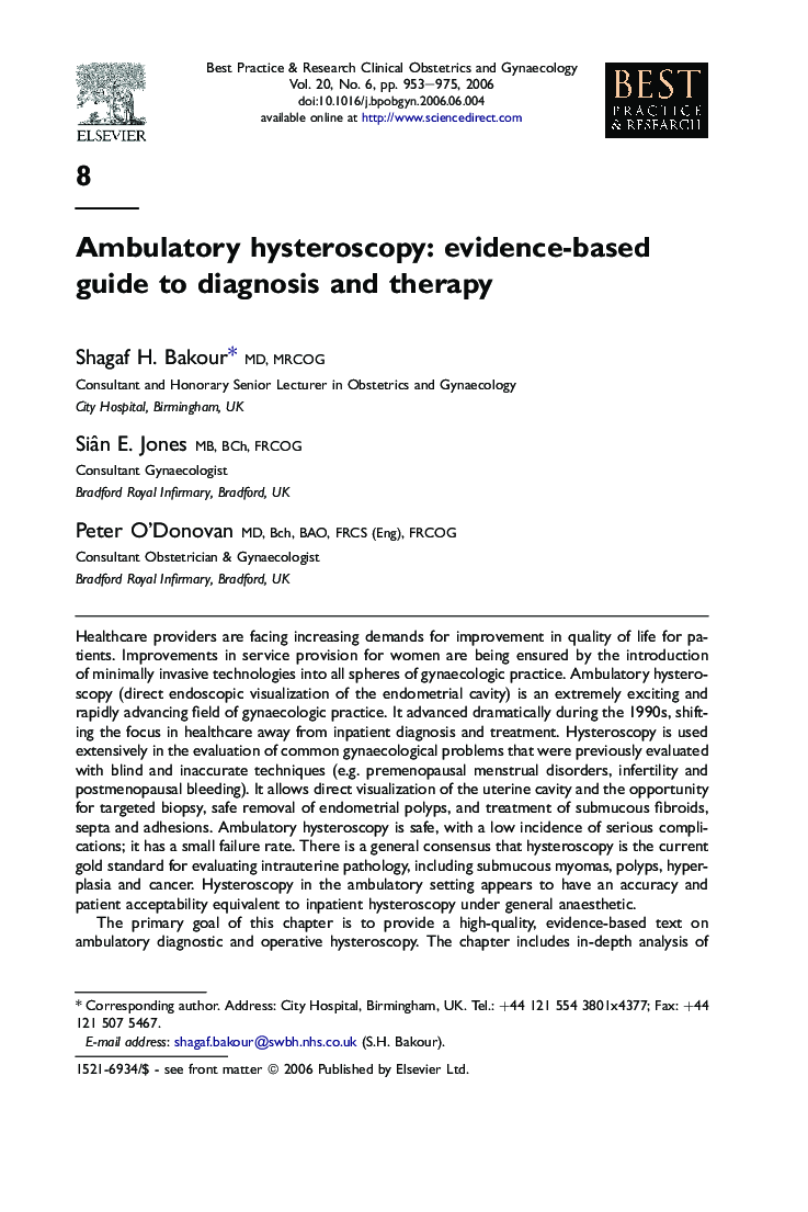 Ambulatory hysteroscopy: evidence-based guide to diagnosis and therapy