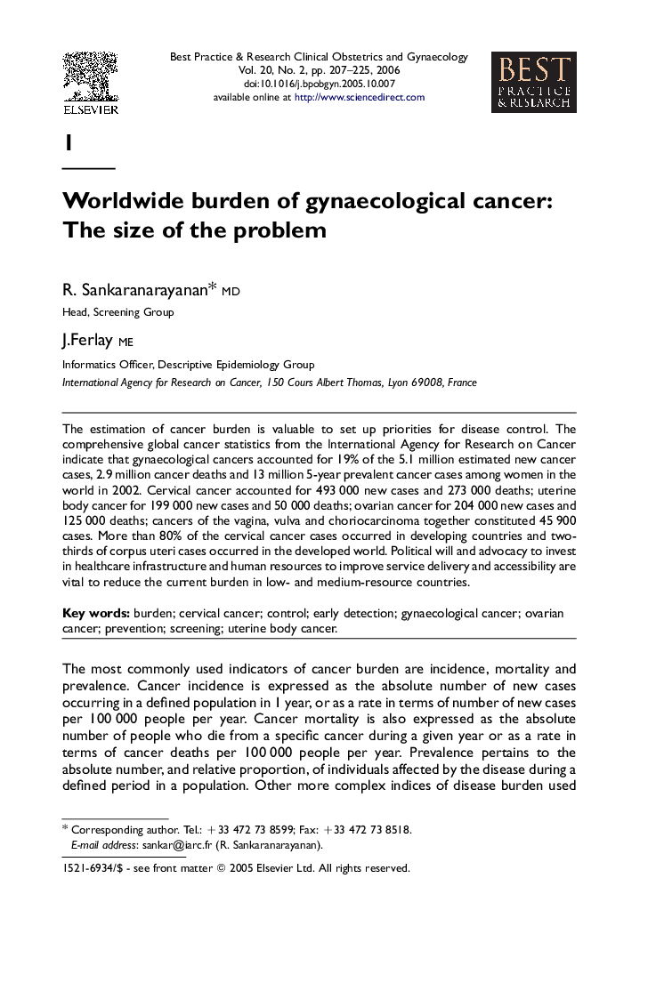 Worldwide burden of gynaecological cancer: The size of the problem