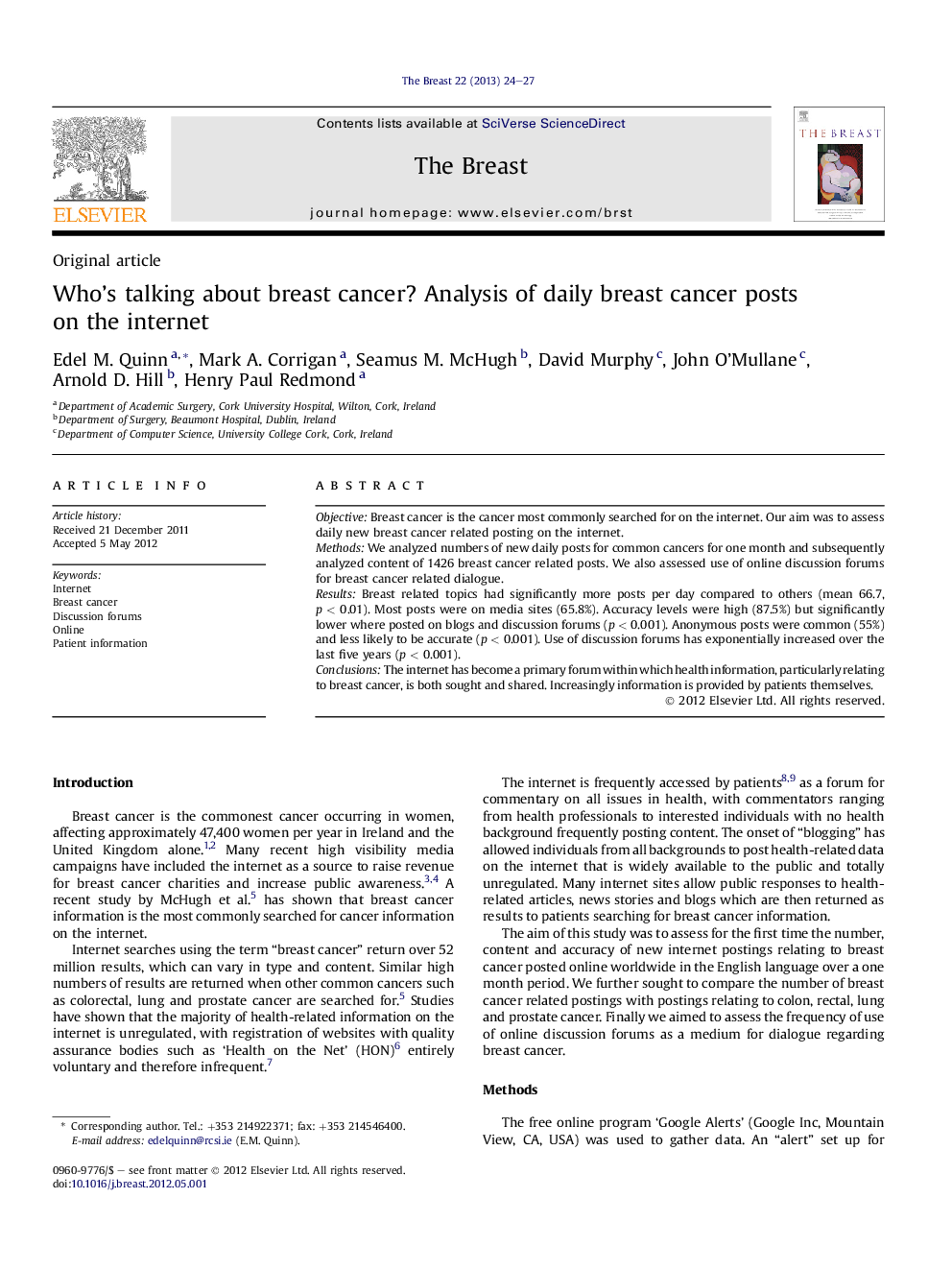 Who's talking about breast cancer? Analysis of daily breast cancer posts on the internet