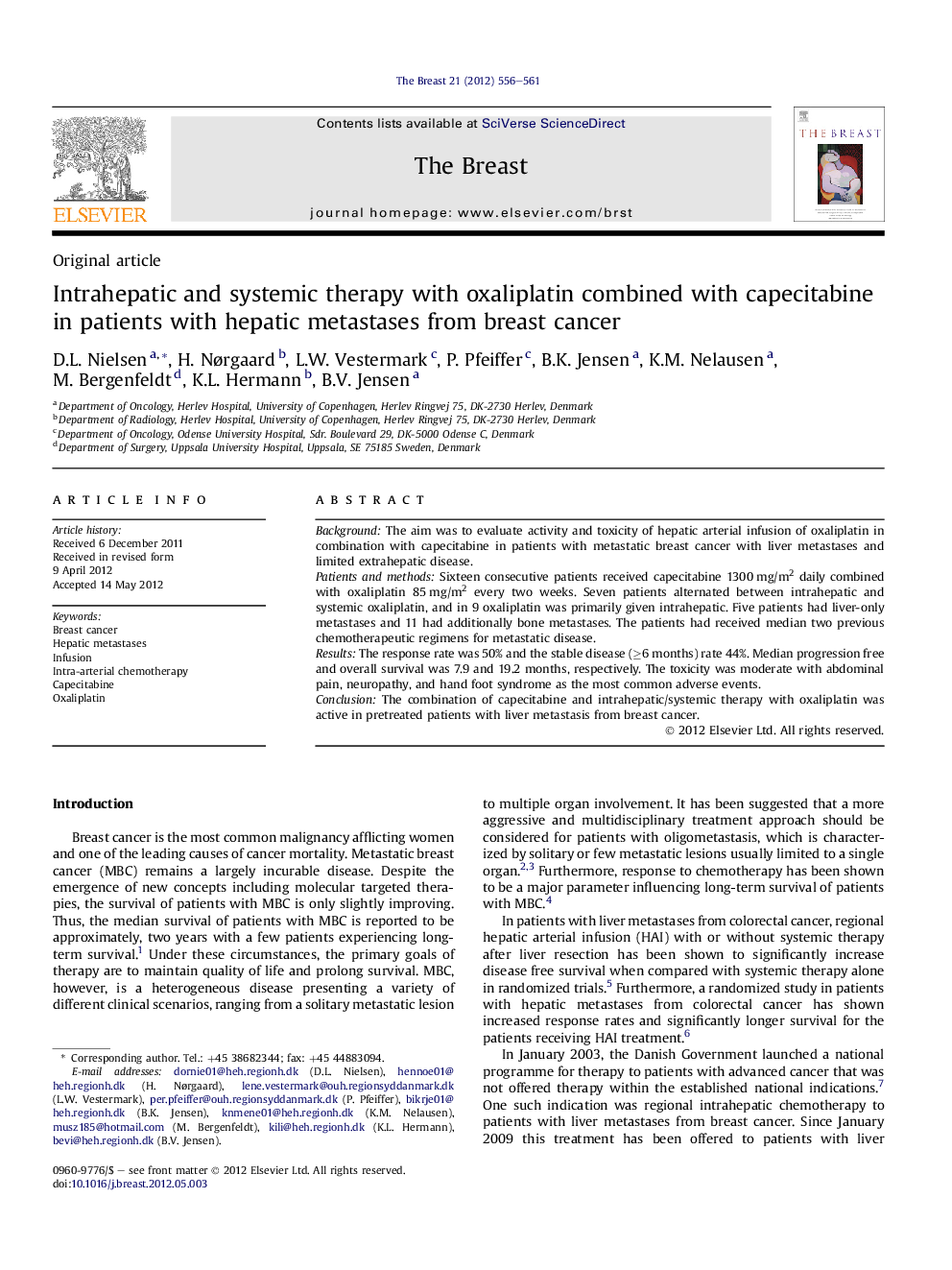 Intrahepatic and systemic therapy with oxaliplatin combined with capecitabine in patients with hepatic metastases from breast cancer