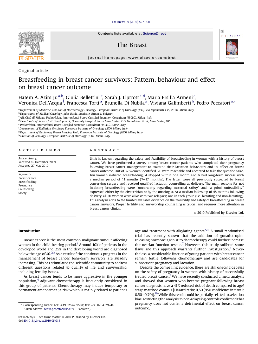 Breastfeeding in breast cancer survivors: Pattern, behaviour and effect on breast cancer outcome