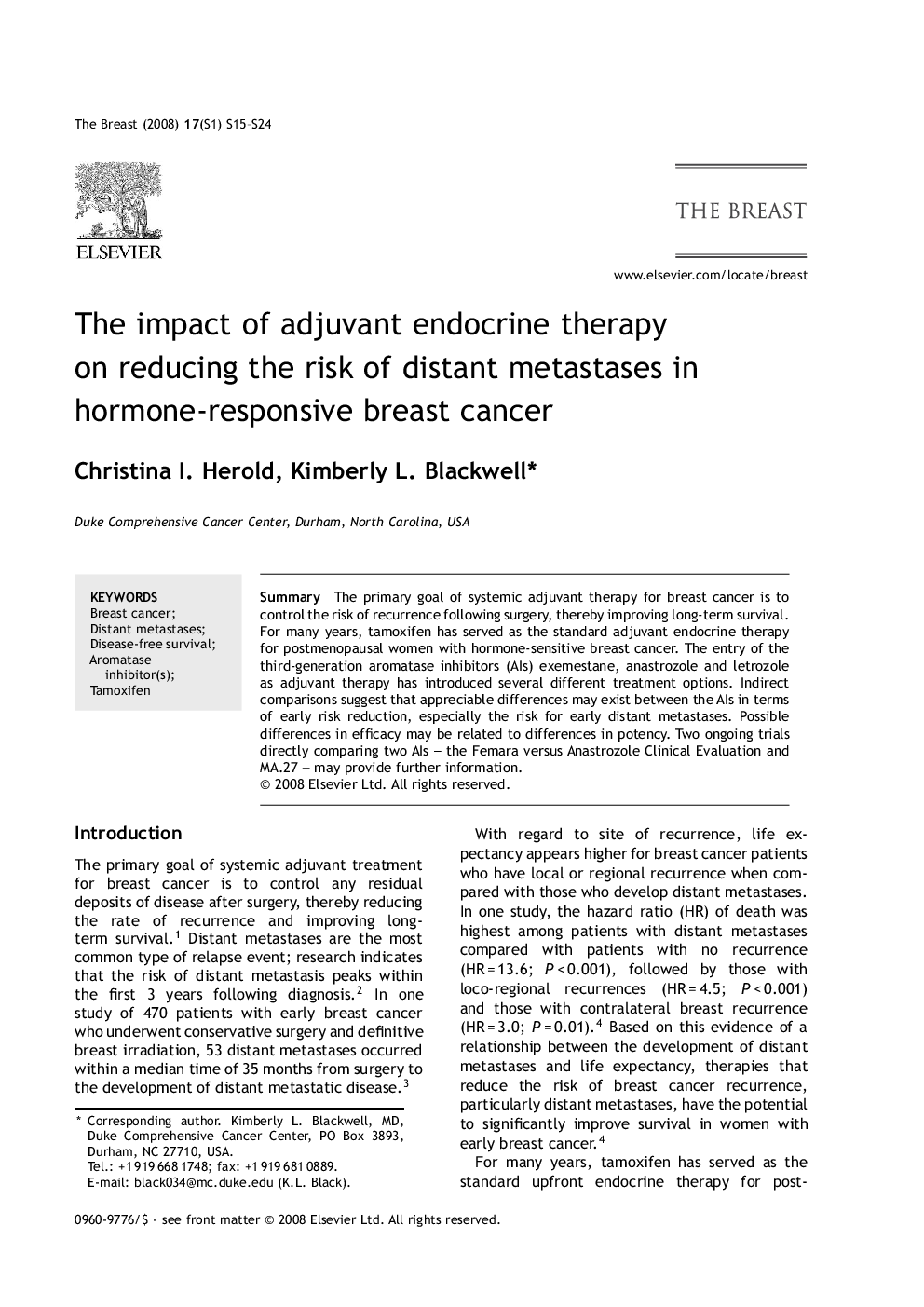 The impact of adjuvant endocrine therapy on reducing the risk of distant metastases in hormone-responsive breast cancer