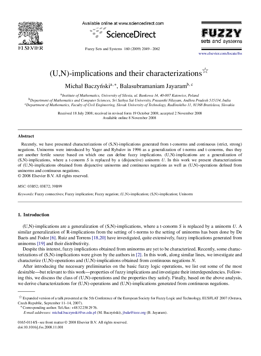 (U,N)-implications and their characterizations 