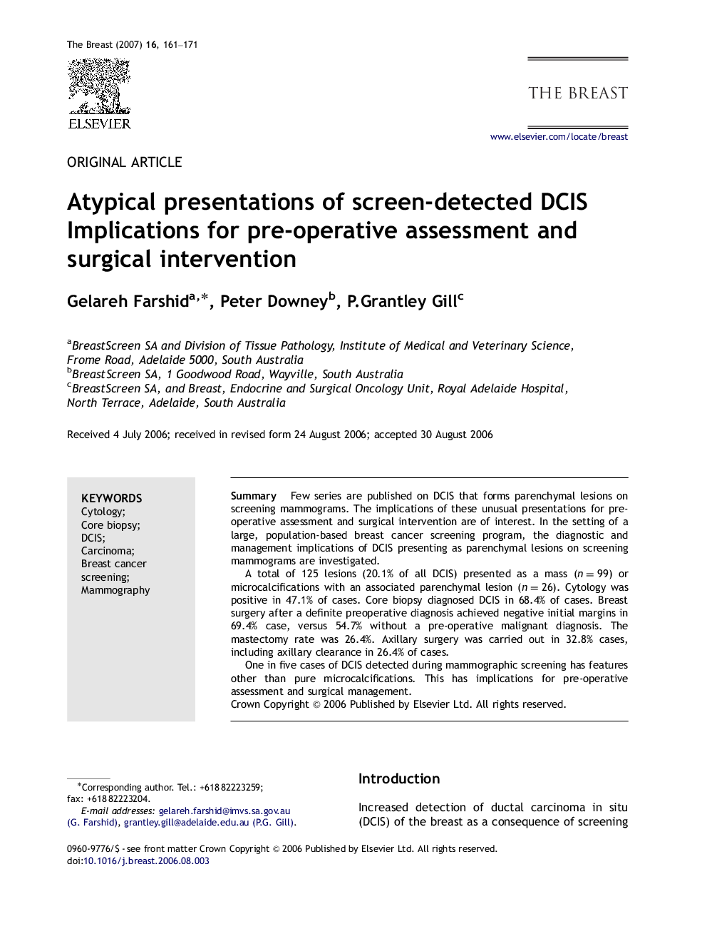 Atypical presentations of screen-detected DCIS Implications for pre-operative assessment and surgical intervention