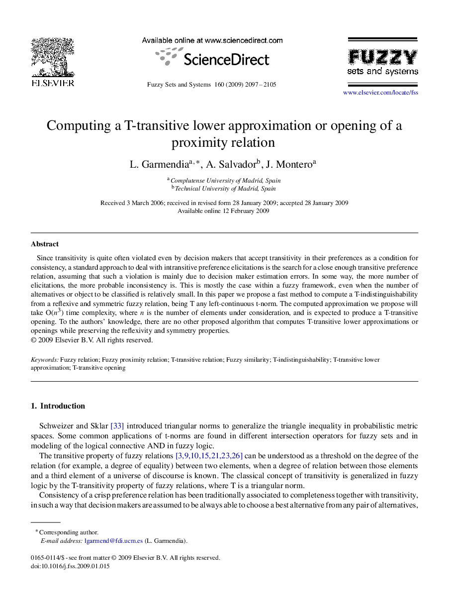 Computing a T-transitive lower approximation or opening of a proximity relation