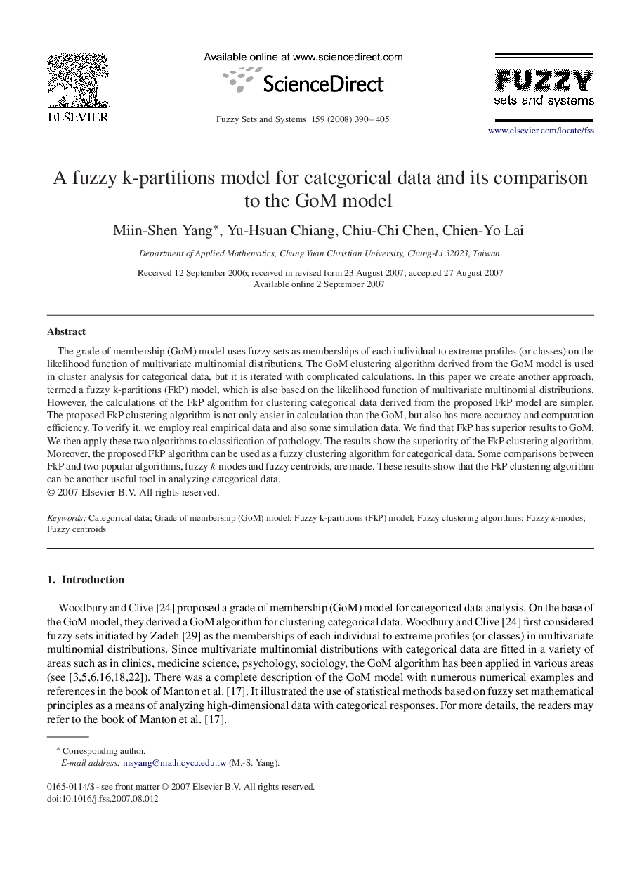 A fuzzy k-partitions model for categorical data and its comparison to the GoM model