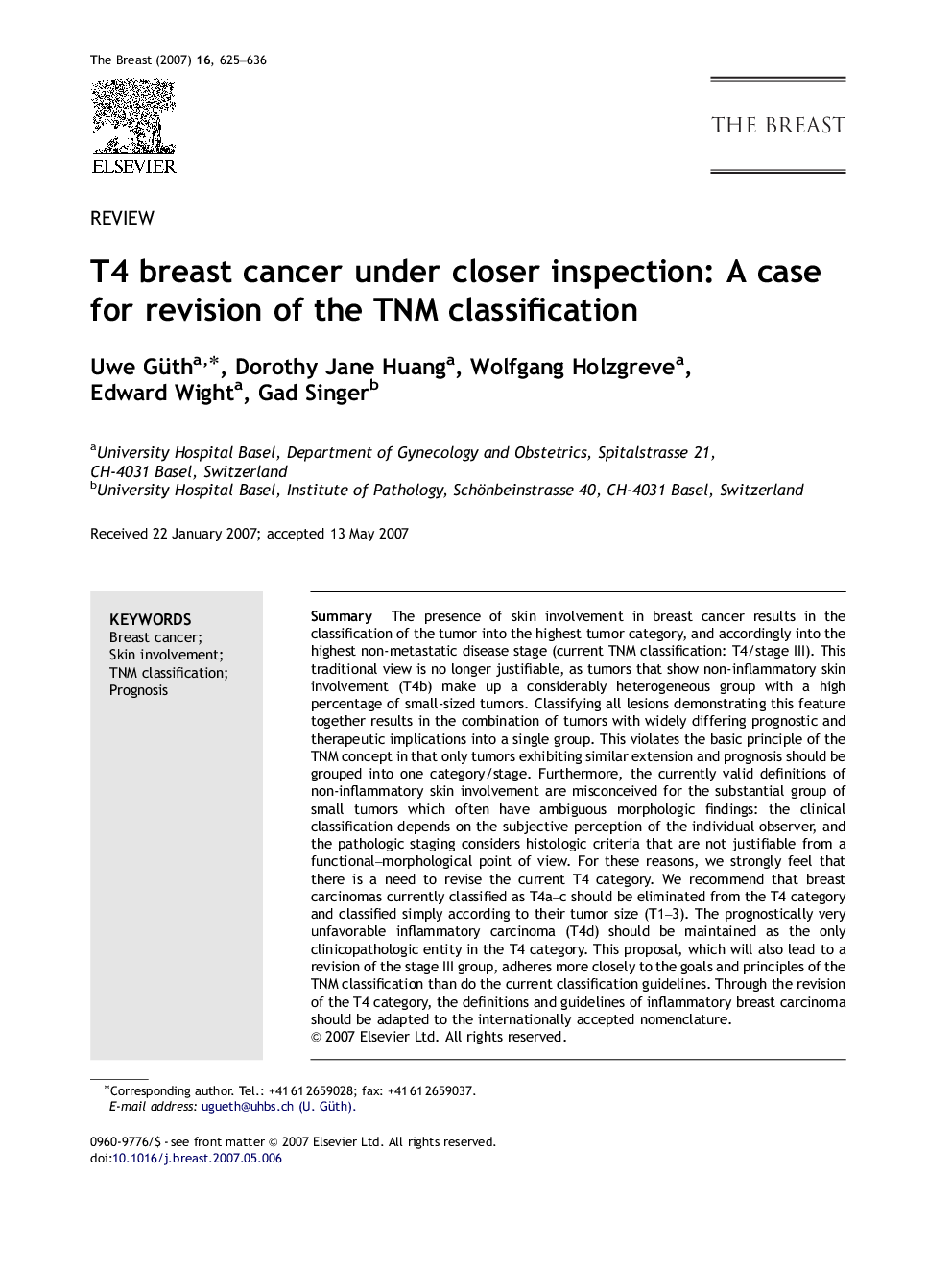 T4 breast cancer under closer inspection: A case for revision of the TNM classification