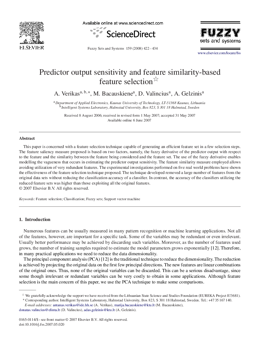 Predictor output sensitivity and feature similarity-based feature selection 