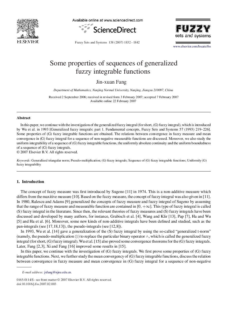 Some properties of sequences of generalized fuzzy integrable functions