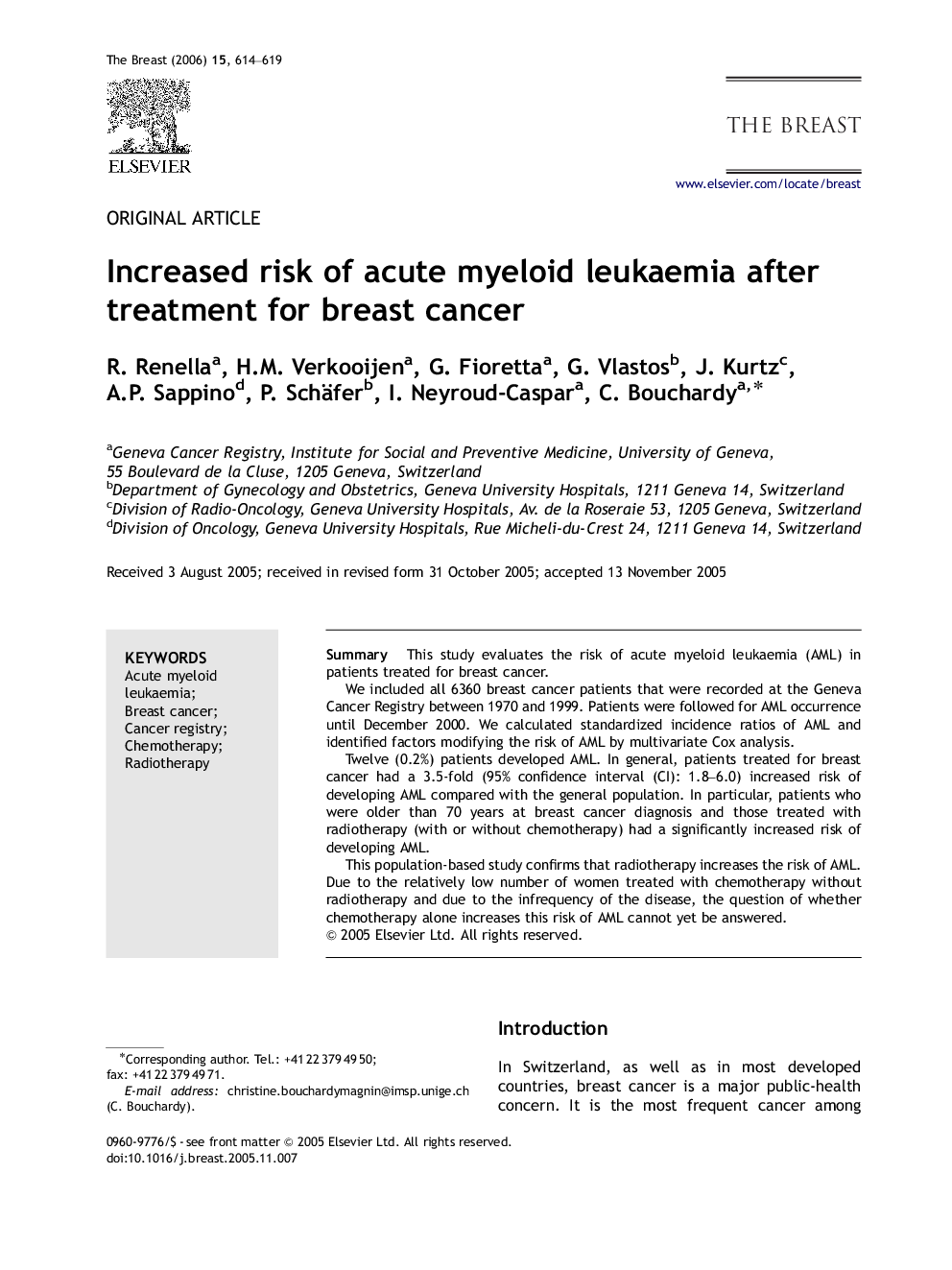 Increased risk of acute myeloid leukaemia after treatment for breast cancer