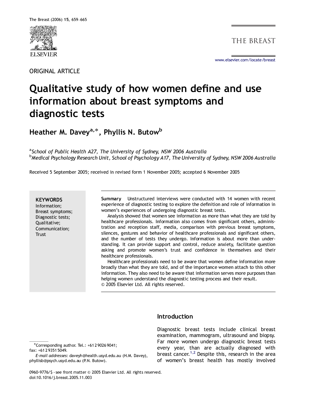 Qualitative study of how women define and use information about breast symptoms and diagnostic tests