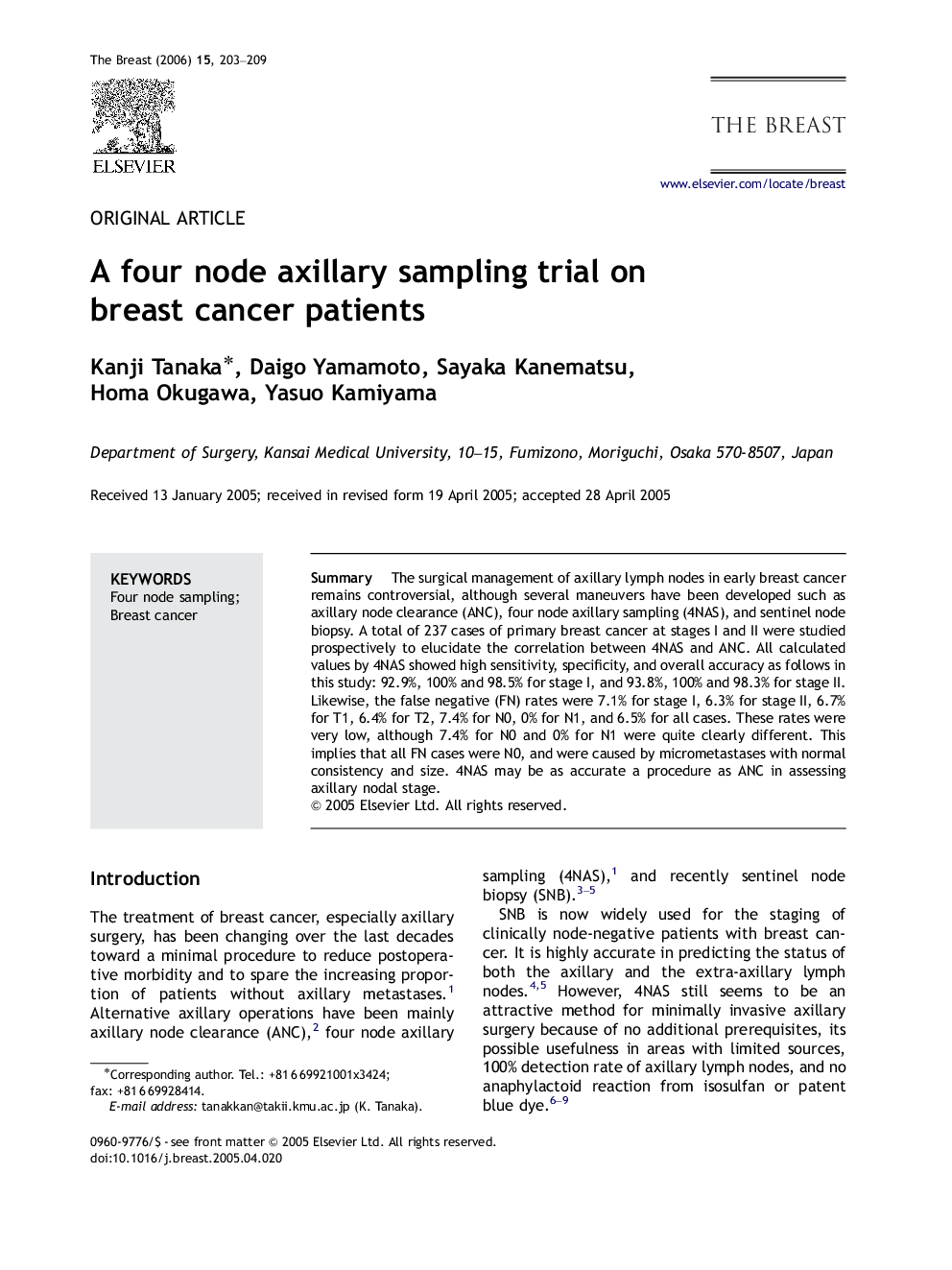 A four node axillary sampling trial on breast cancer patients
