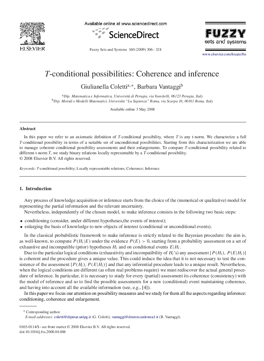 T-conditional possibilities: Coherence and inference