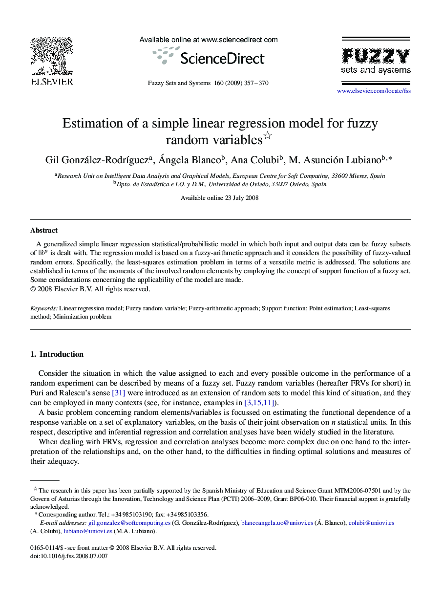 Estimation of a simple linear regression model for fuzzy random variables 