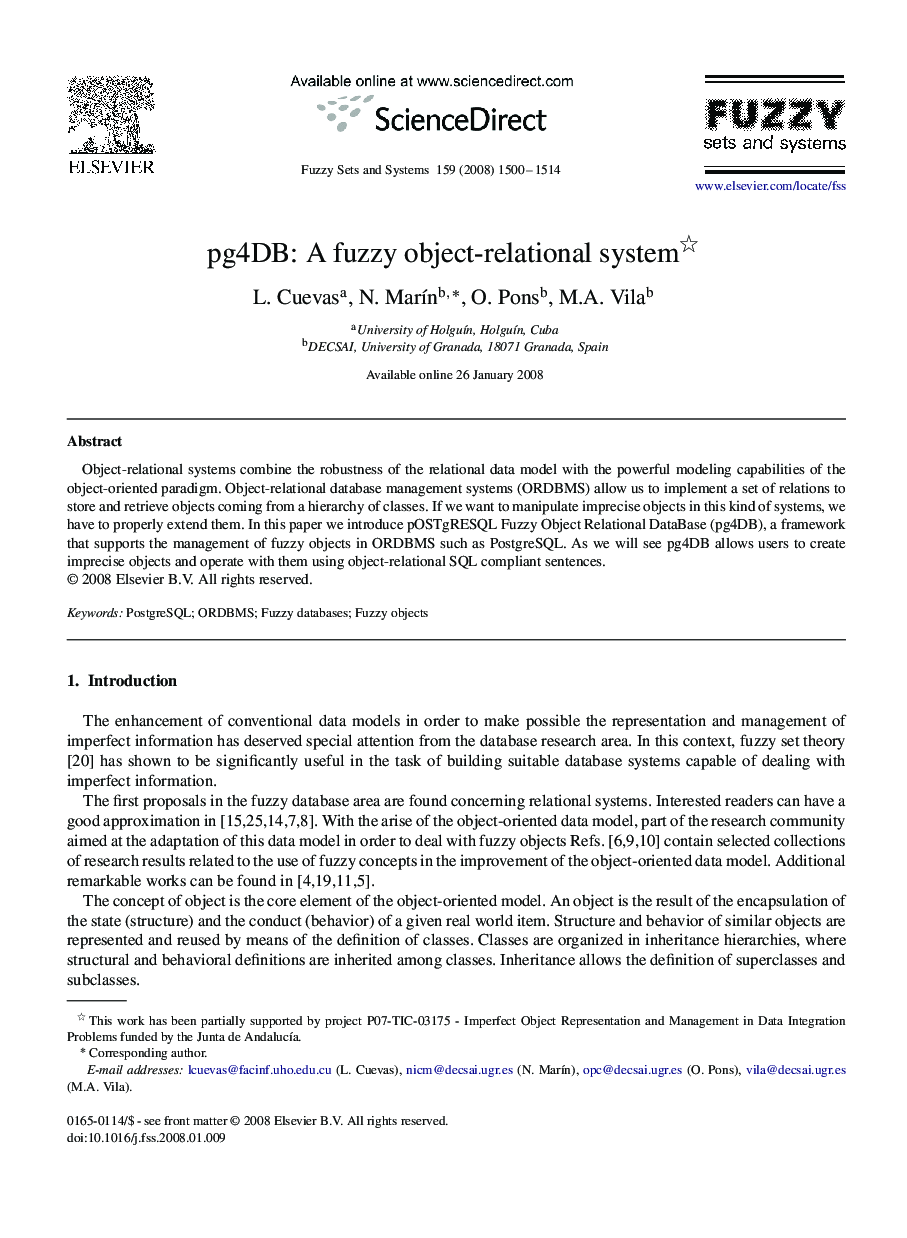 pg4DB: A fuzzy object-relational system 