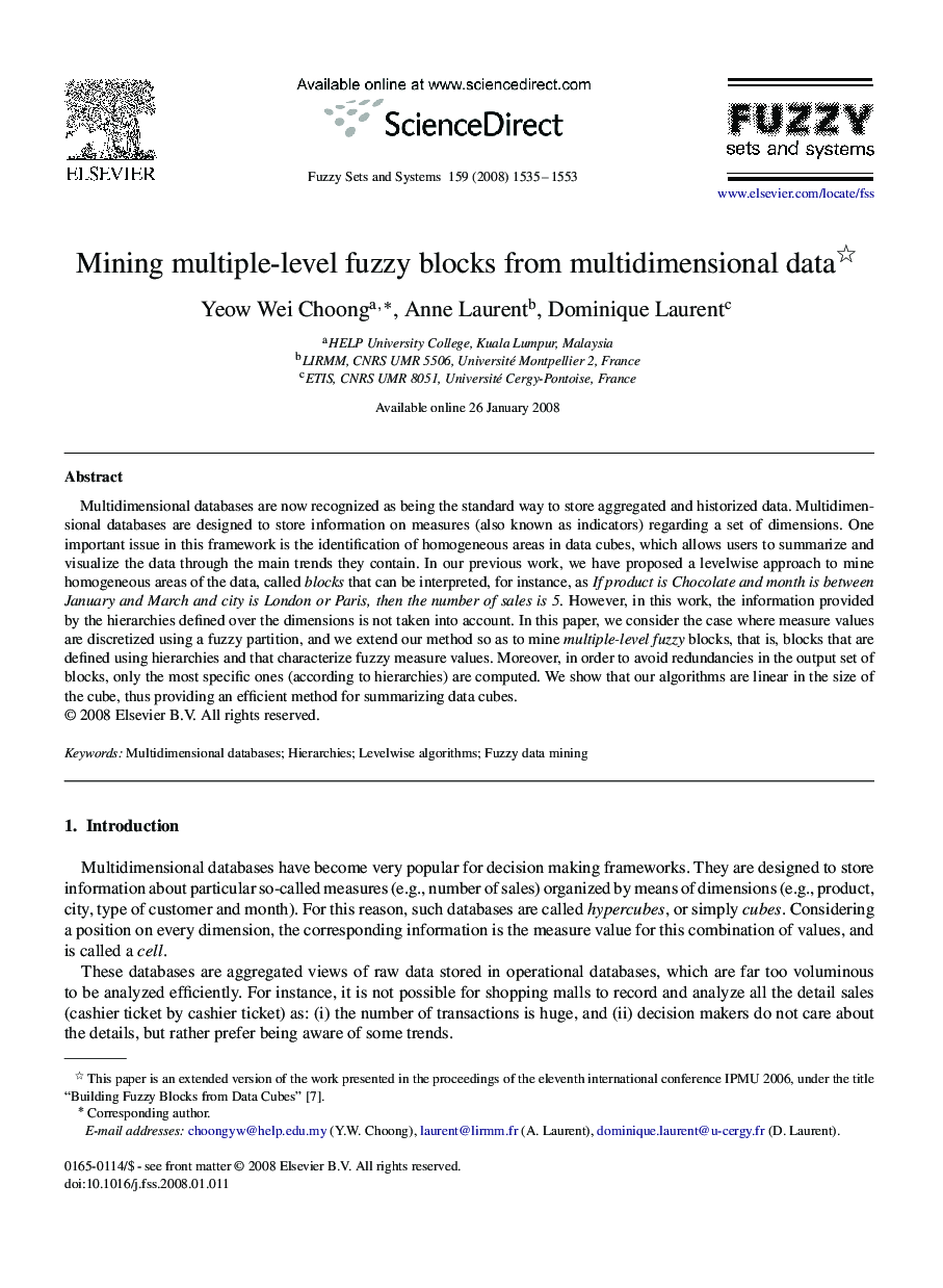 Mining multiple-level fuzzy blocks from multidimensional data 