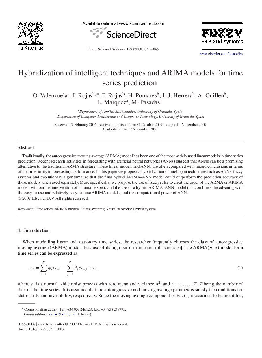 Hybridization of intelligent techniques and ARIMA models for time series prediction