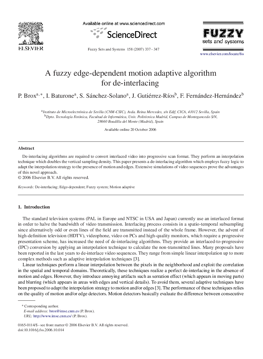 A fuzzy edge-dependent motion adaptive algorithm for de-interlacing