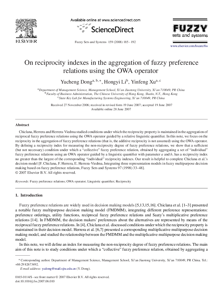 On reciprocity indexes in the aggregation of fuzzy preference relations using the OWA operator