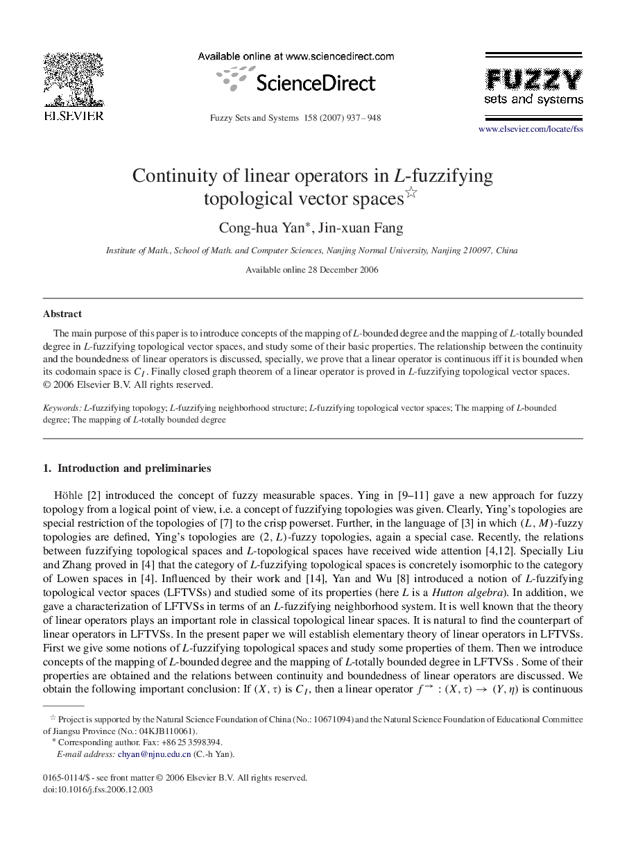 Continuity of linear operators in L-fuzzifying topological vector spaces 