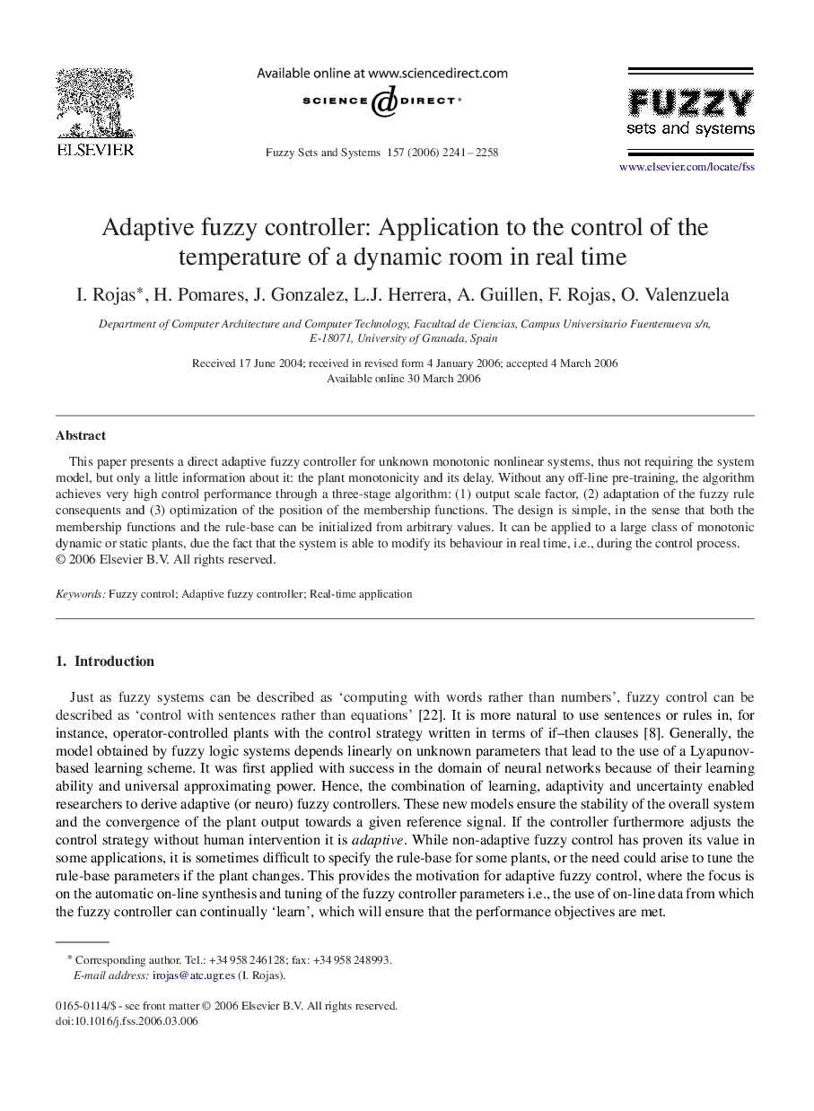 Adaptive fuzzy controller: Application to the control of the temperature of a dynamic room in real time