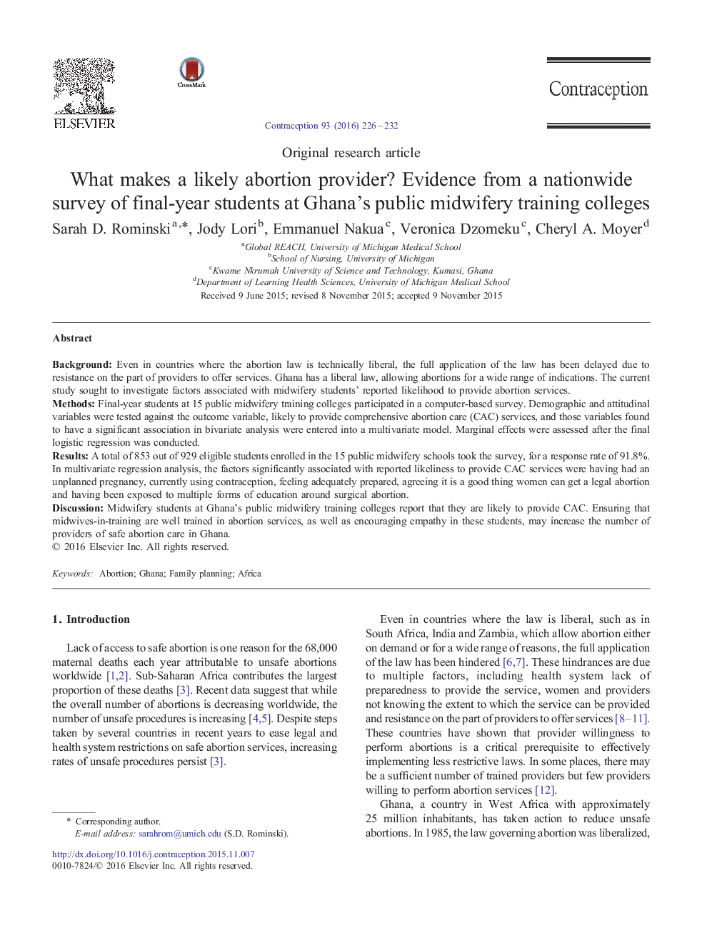 What makes a likely abortion provider? Evidence from a nationwide survey of final-year students at Ghana’s public midwifery training colleges