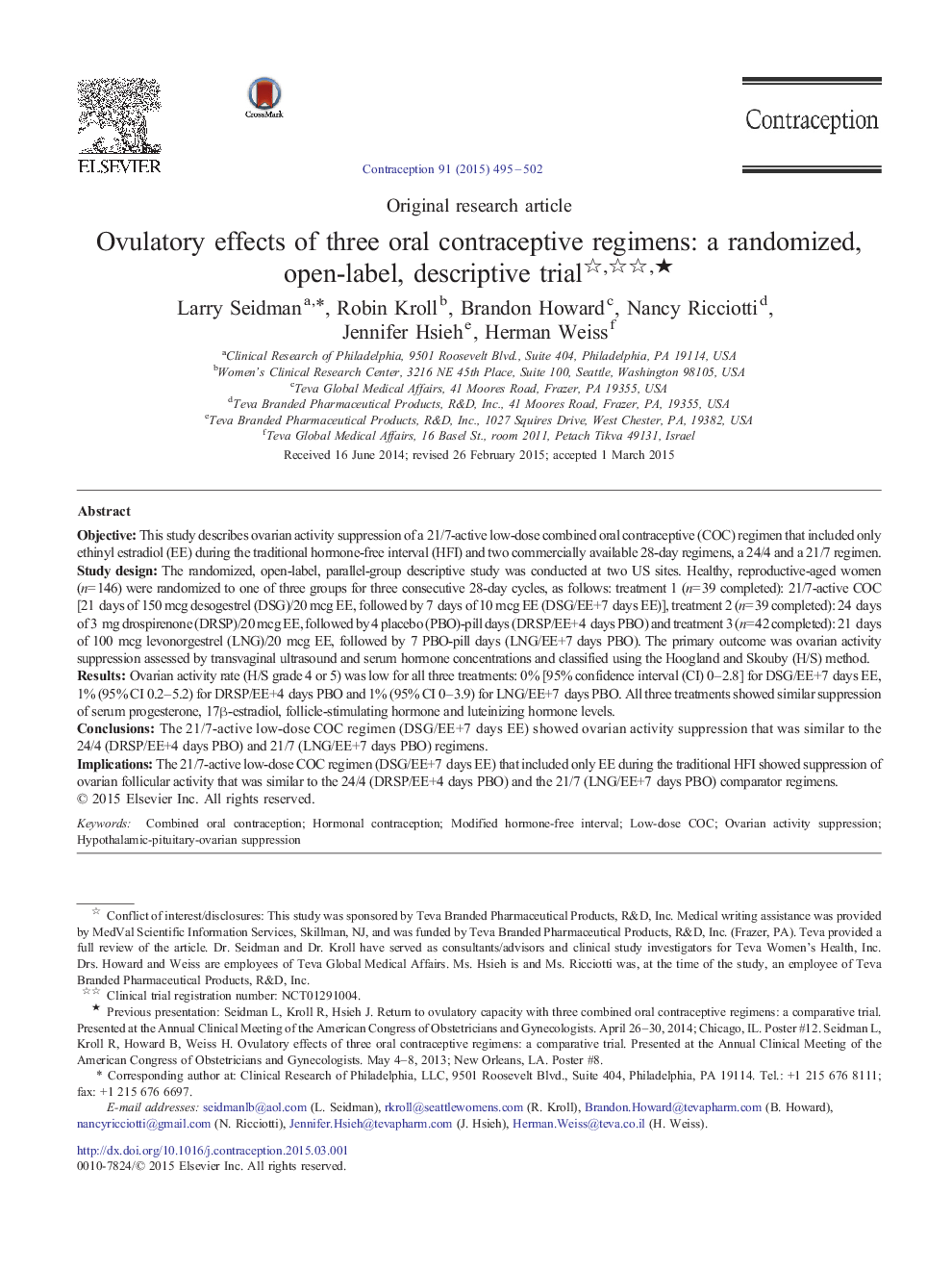 Ovulatory effects of three oral contraceptive regimens: a randomized, open-label, descriptive trial ★