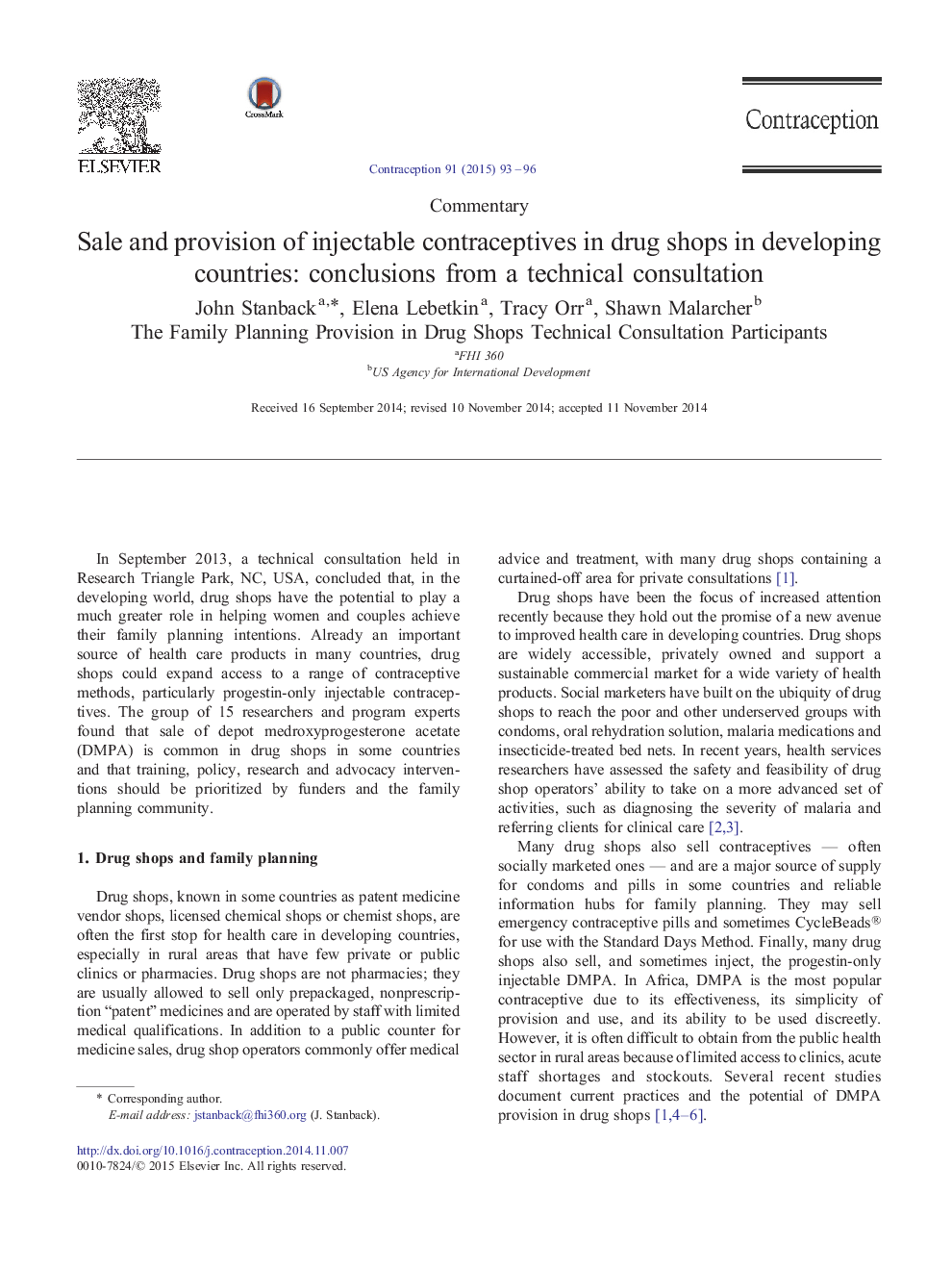 Sale and provision of injectable contraceptives in drug shops in developing countries: conclusions from a technical consultation