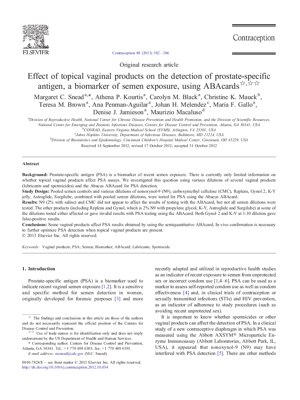 Effect of topical vaginal products on the detection of prostate-specific antigen, a biomarker of semen exposure, using ABAcards 