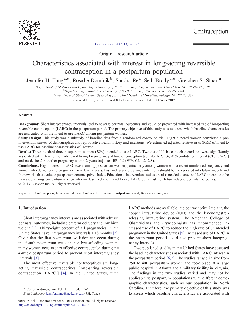 Characteristics associated with interest in long-acting reversible contraception in a postpartum population