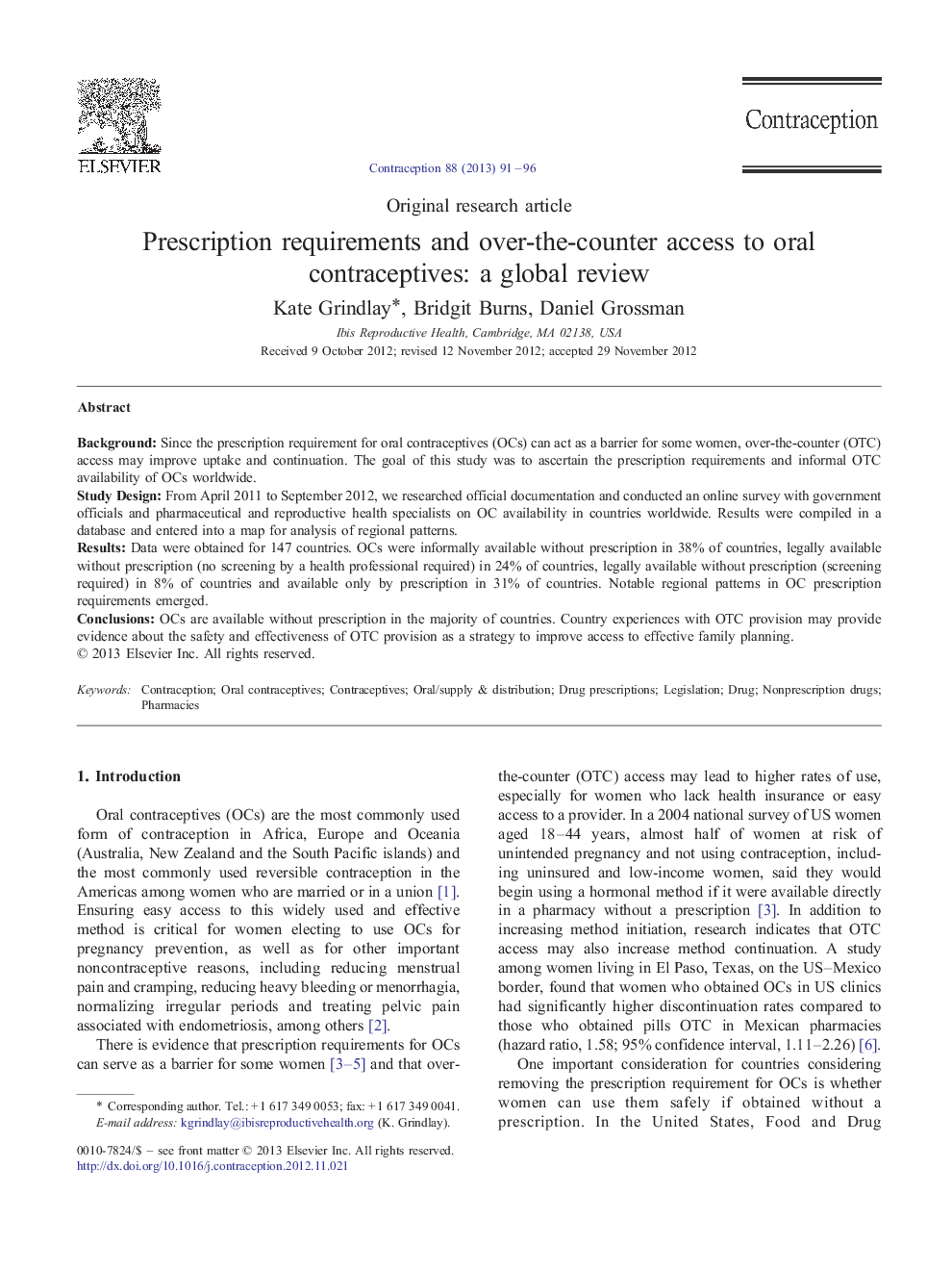 Prescription requirements and over-the-counter access to oral contraceptives: a global review