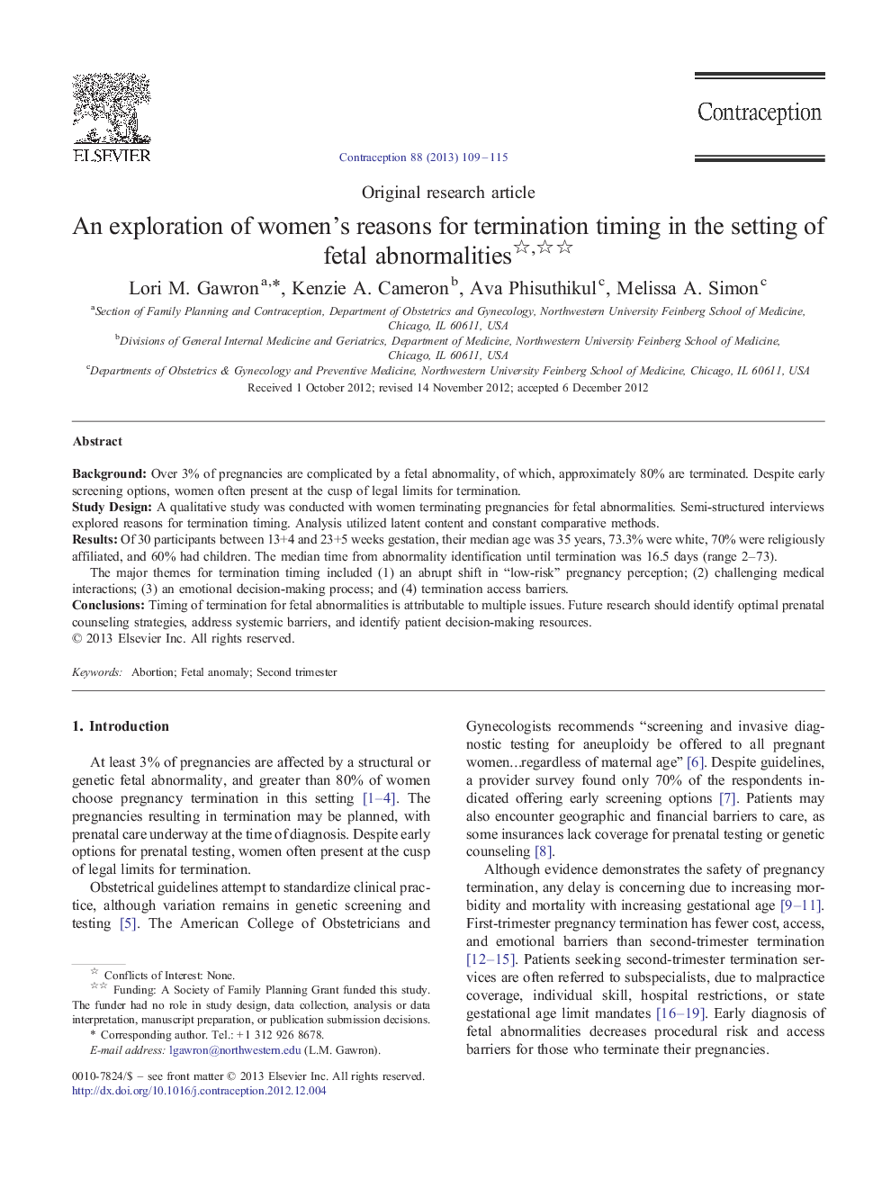 An exploration of women's reasons for termination timing in the setting of fetal abnormalities 