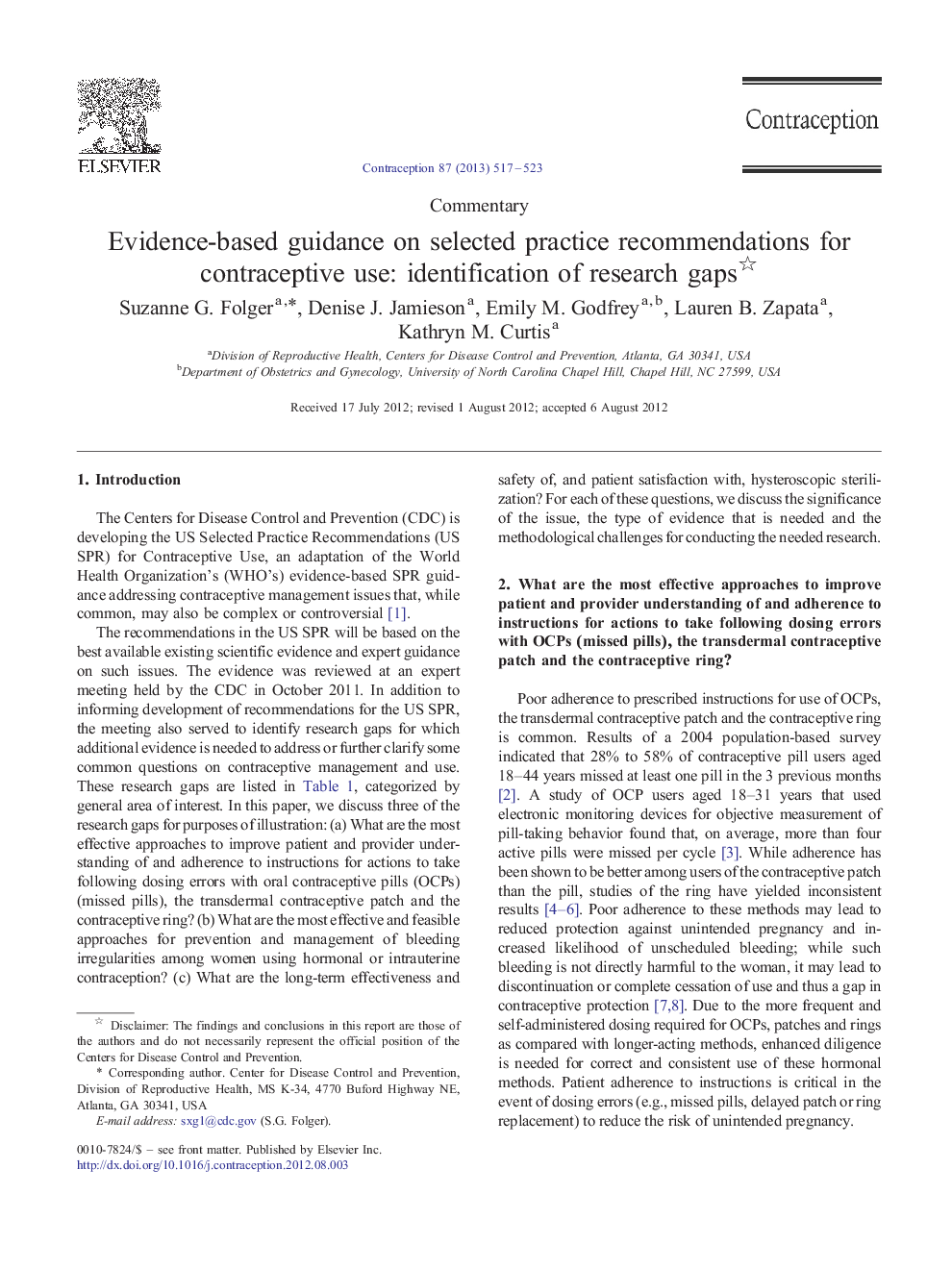 Evidence-based guidance on selected practice recommendations for contraceptive use: identification of research gaps