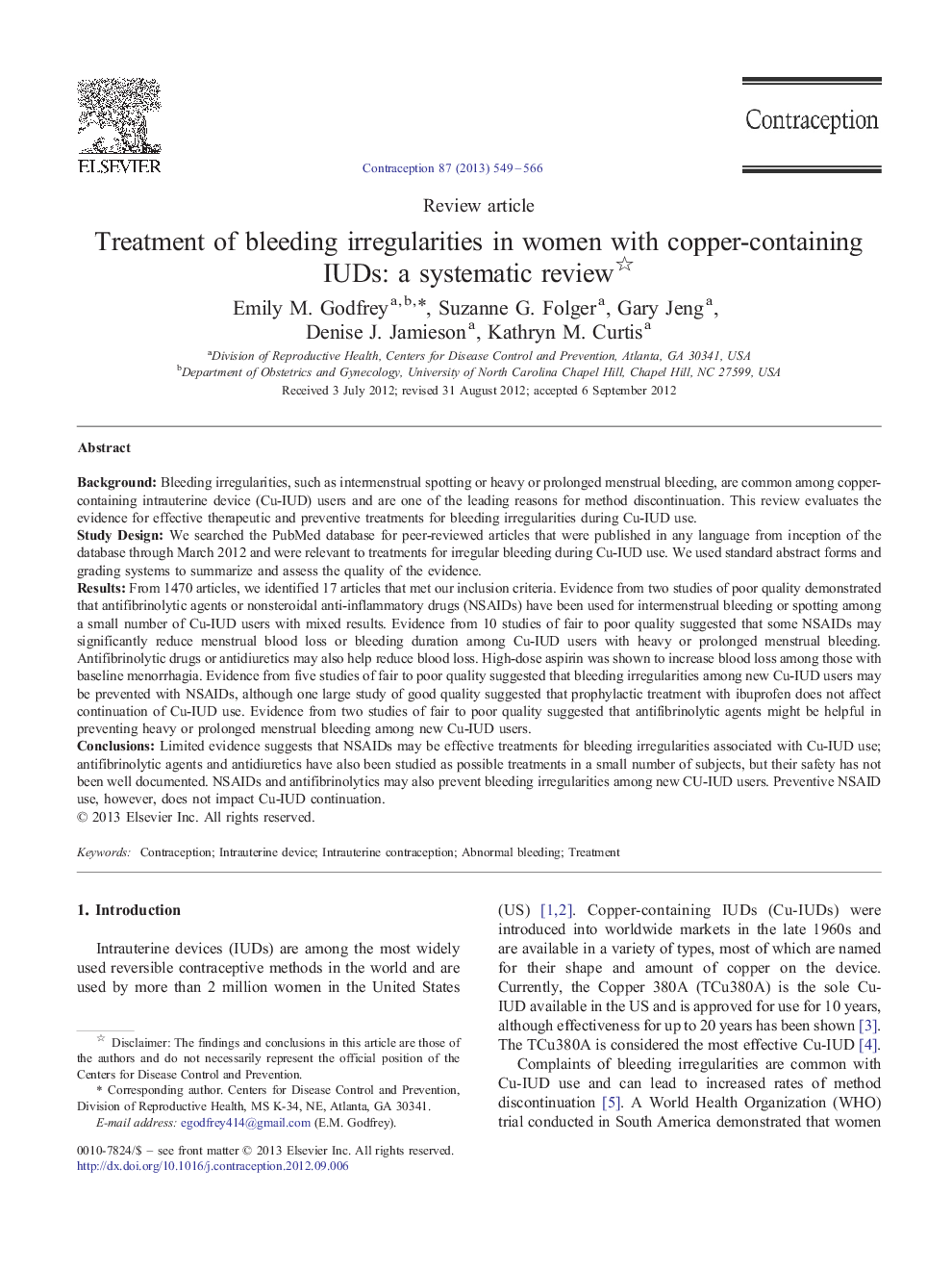 Treatment of bleeding irregularities in women with copper-containing IUDs: a systematic review 