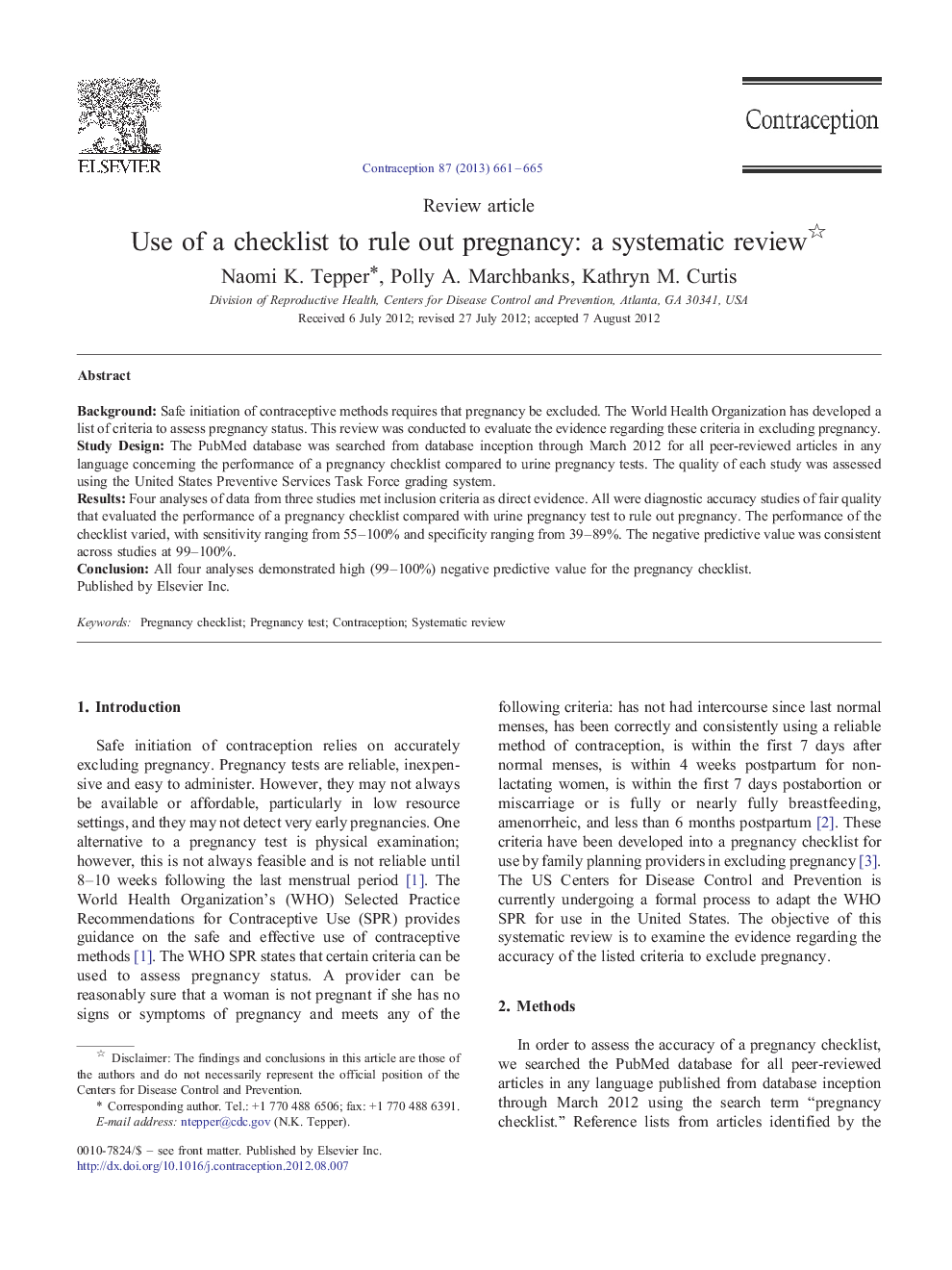 Use of a checklist to rule out pregnancy: a systematic review 