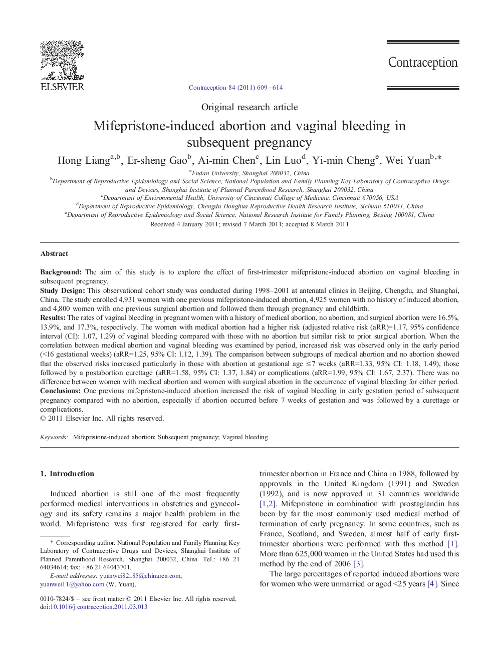 Mifepristone-induced abortion and vaginal bleeding in subsequent pregnancy