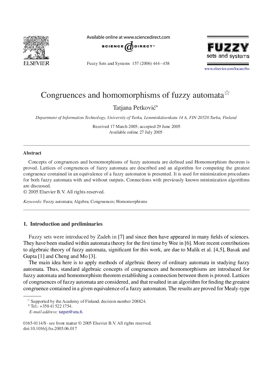 Congruences and homomorphisms of fuzzy automata 