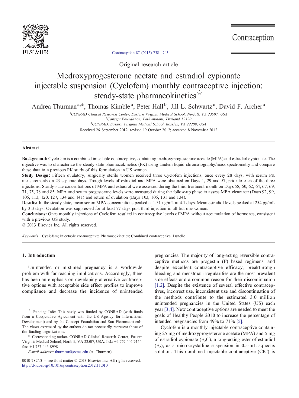 Medroxyprogesterone acetate and estradiol cypionate injectable suspension (Cyclofem) monthly contraceptive injection: steady-state pharmacokinetics 