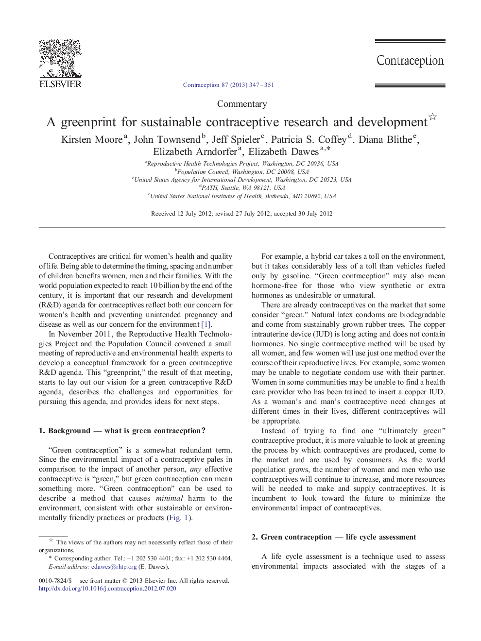 A greenprint for sustainable contraceptive research and development