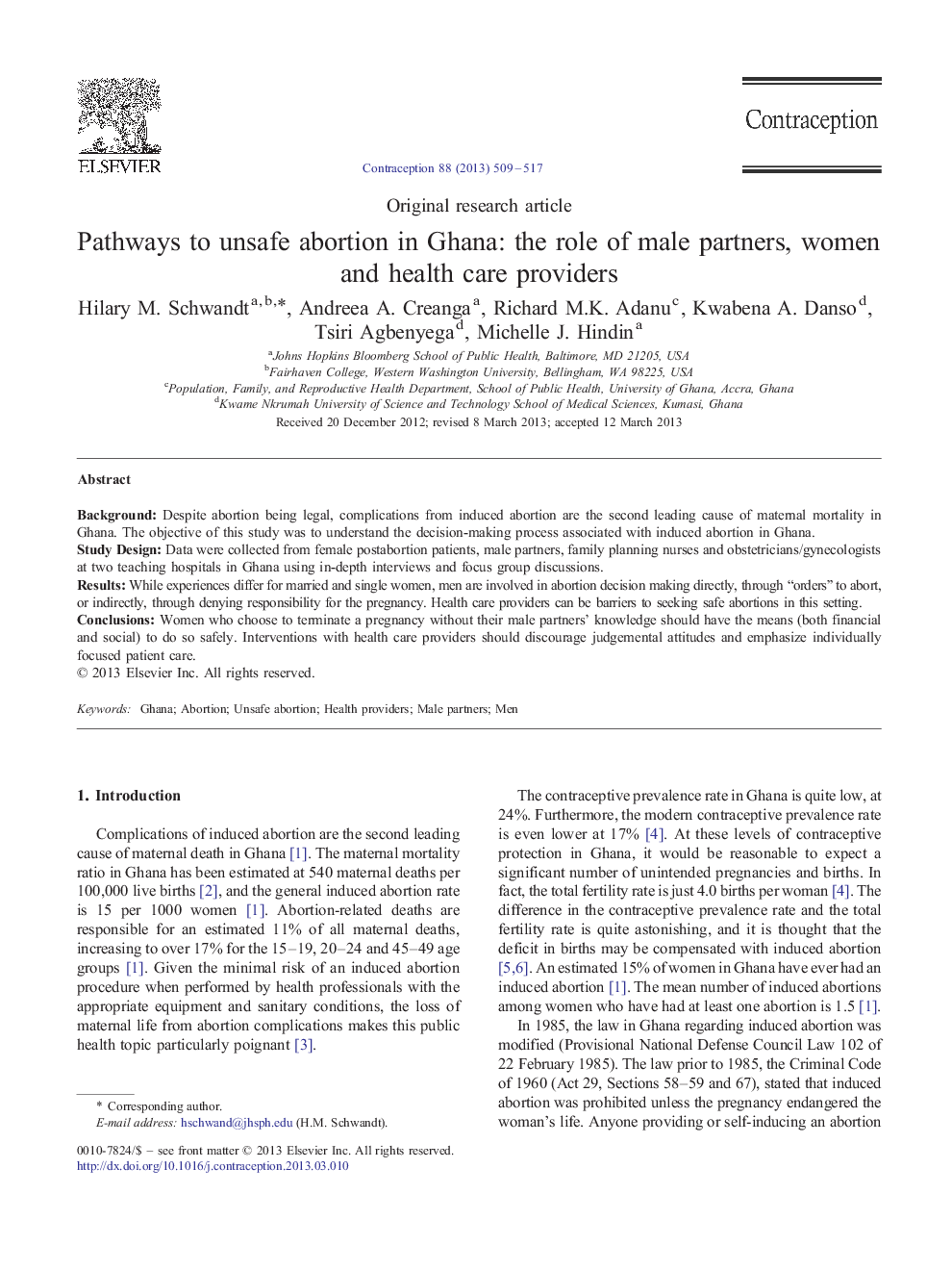 Pathways to unsafe abortion in Ghana: the role of male partners, women and health care providers