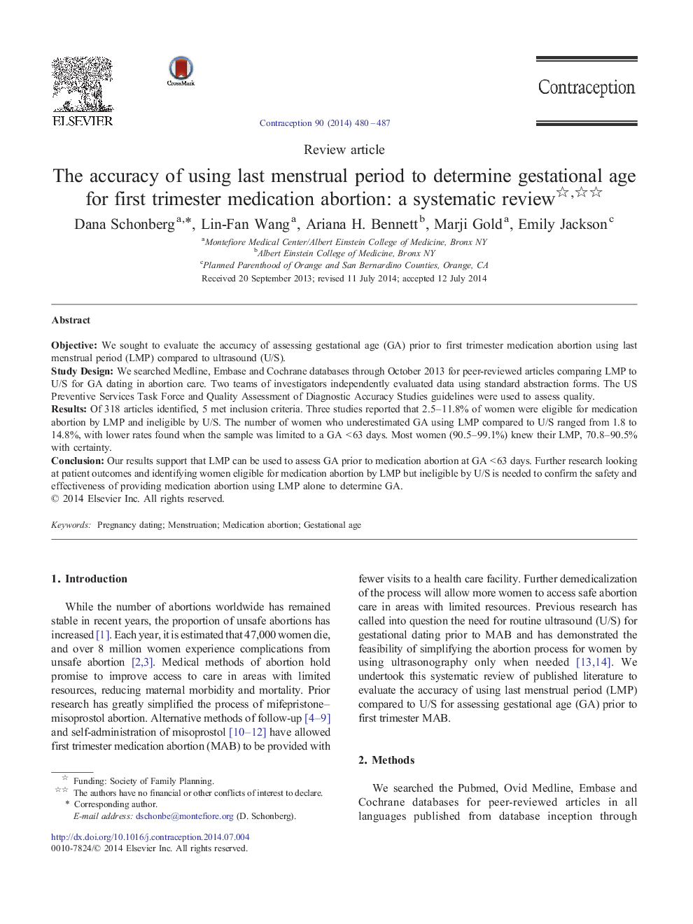 The accuracy of using last menstrual period to determine gestational age for first trimester medication abortion: a systematic review 