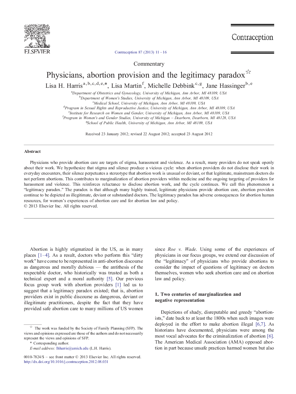 عکس صفحه اول مقاله: Physicians, abortion provision and the legitimacy paradox Physicians, abortion provision and the legitimacy paradox