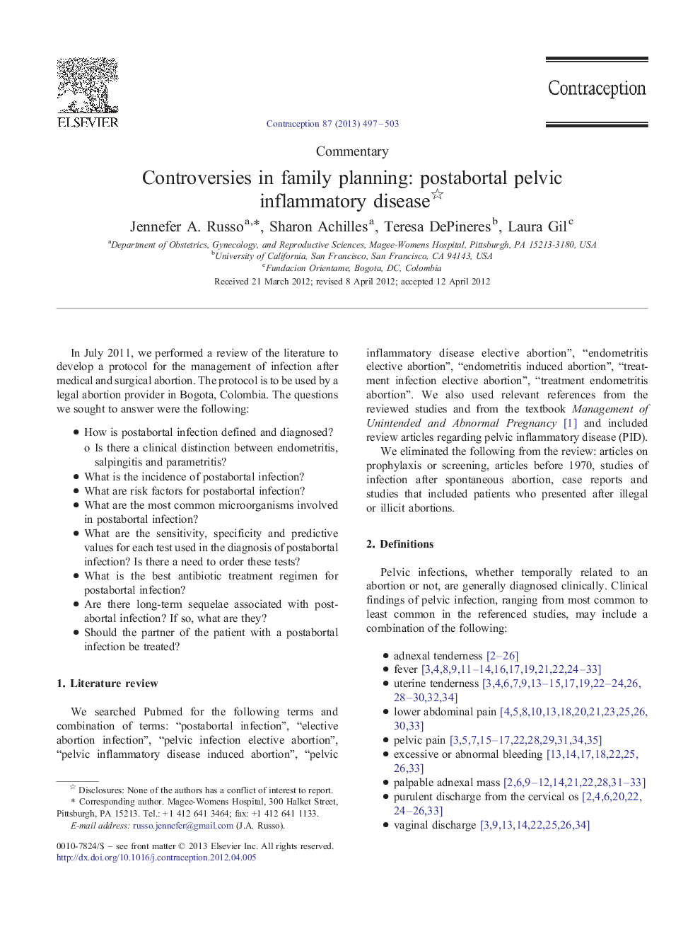 Controversies in family planning: postabortal pelvic inflammatory disease