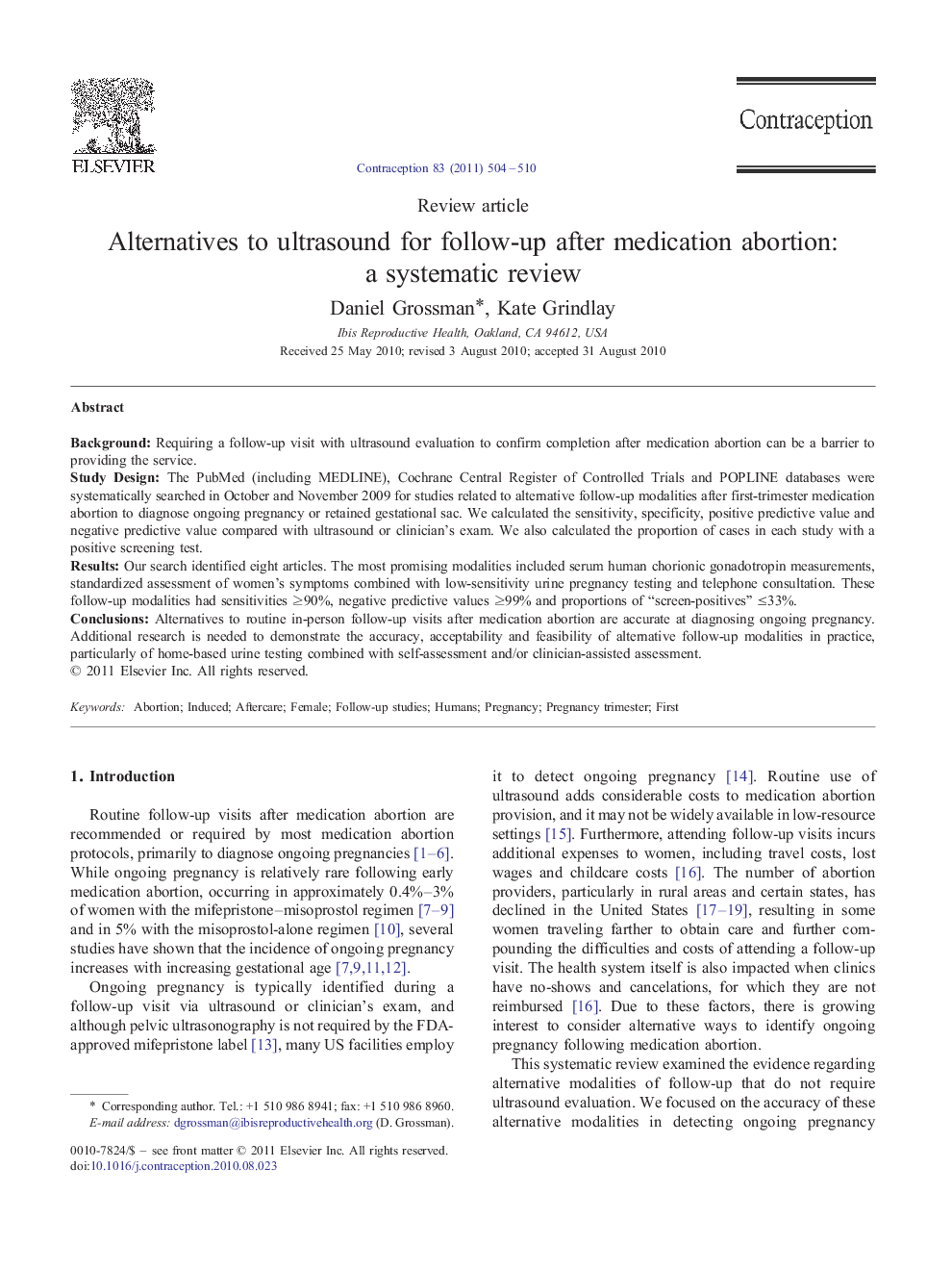 Alternatives to ultrasound for follow-up after medication abortion: a systematic review