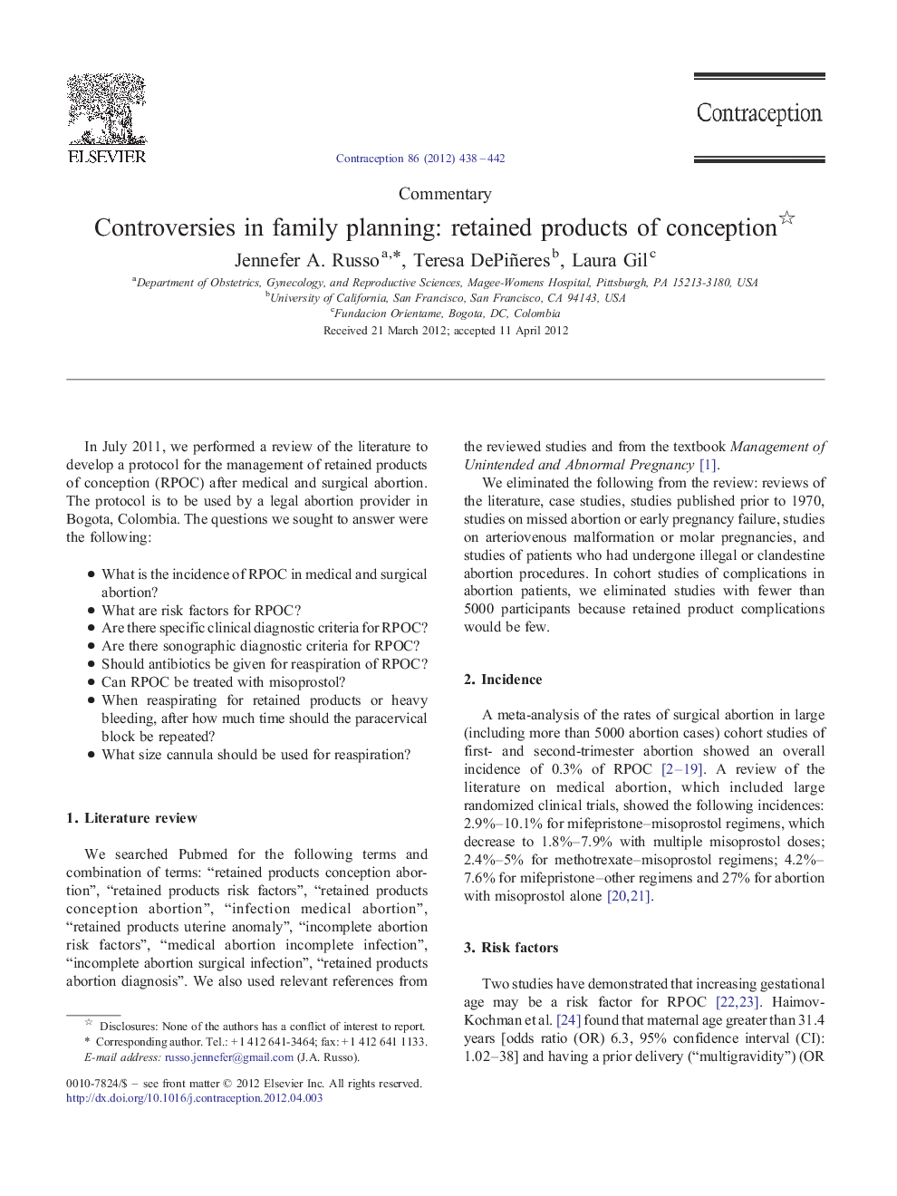 Controversies in family planning: retained products of conception