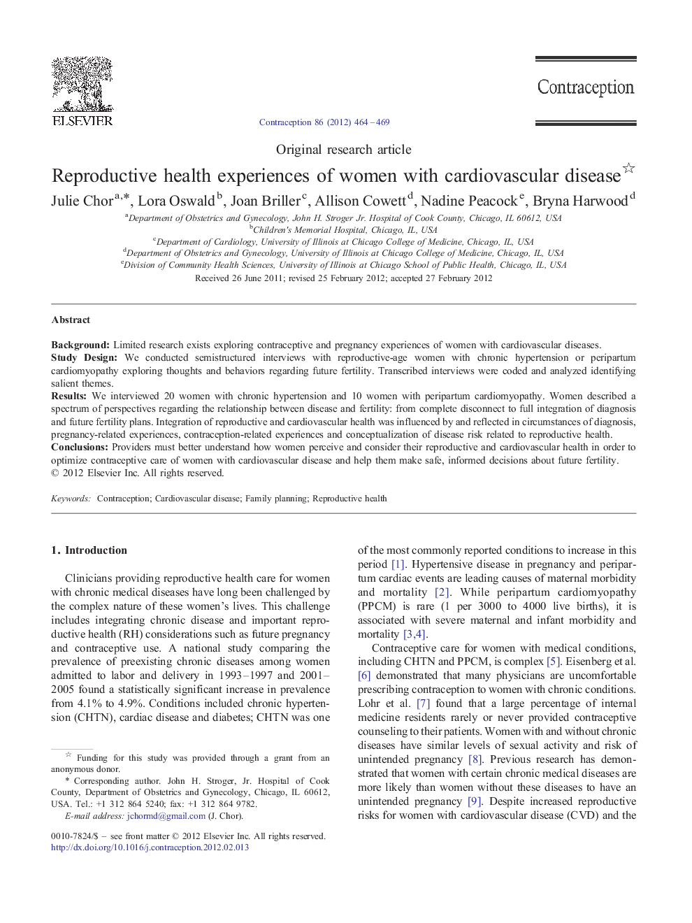 Reproductive health experiences of women with cardiovascular disease 