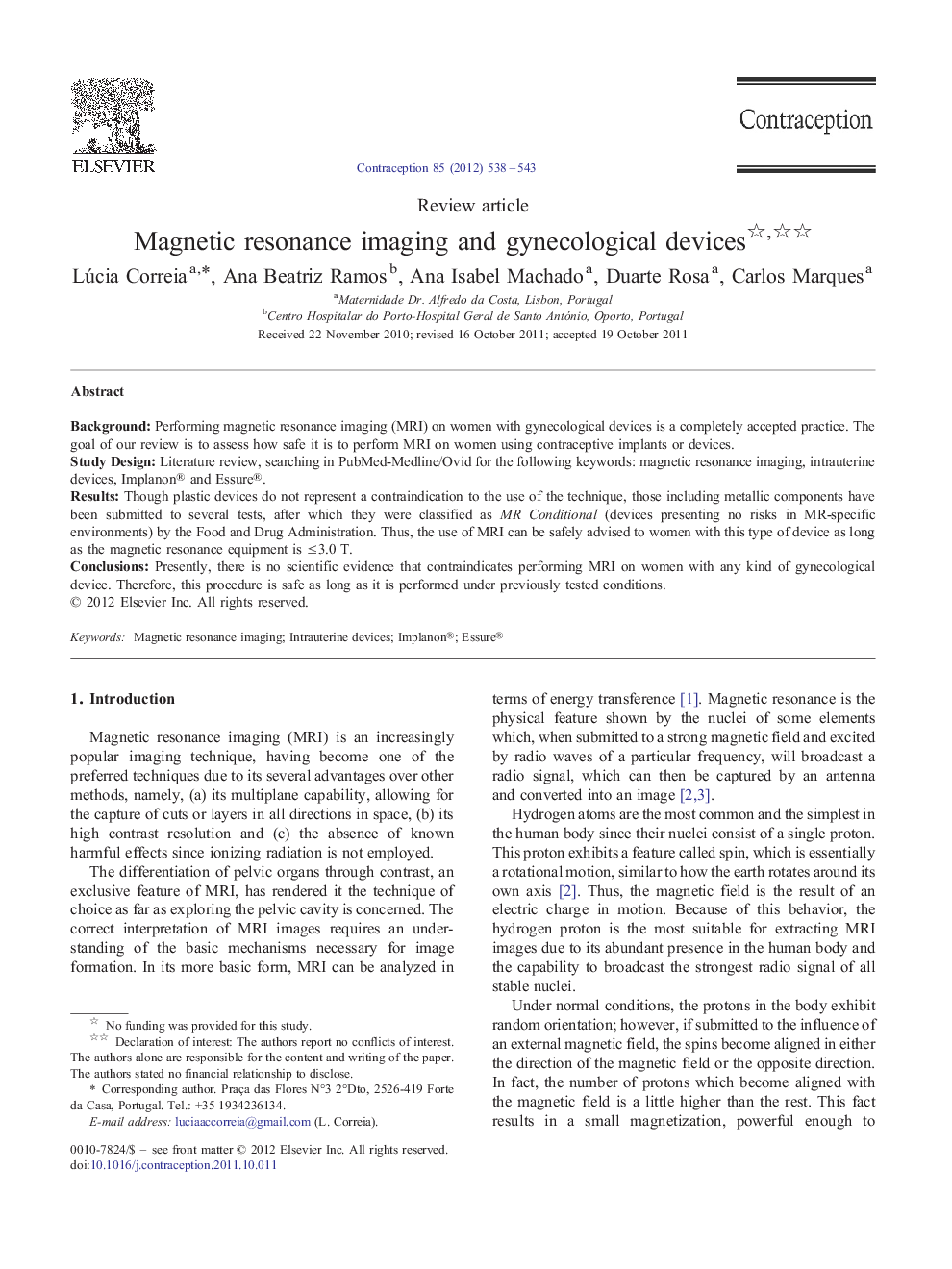 Magnetic resonance imaging and gynecological devices 