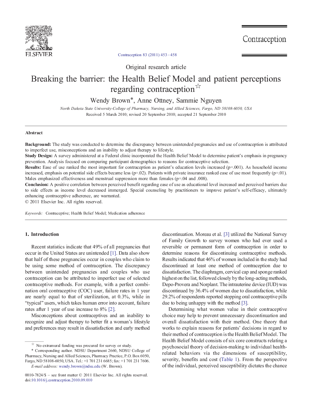 Breaking the barrier: the Health Belief Model and patient perceptions regarding contraception 